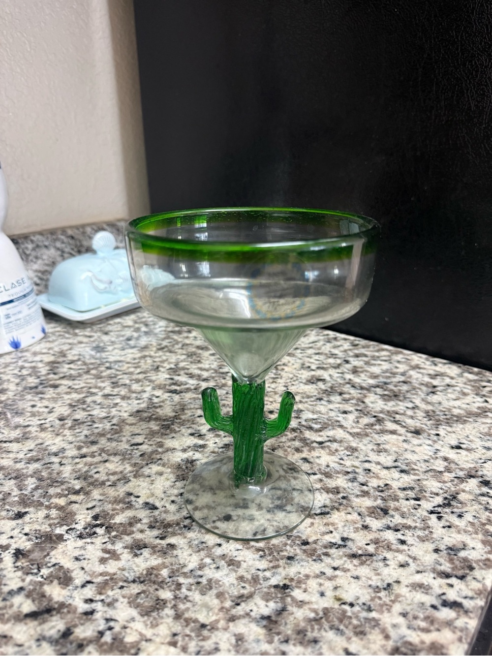 Cactus Stem Margarita Glass with Green Rim